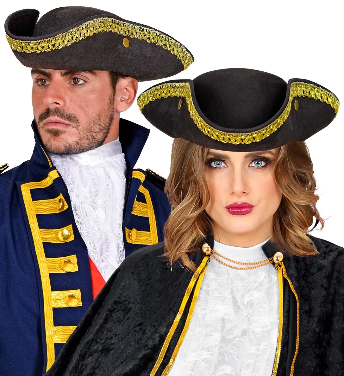 Sombrero Tricornio Elegante de Época en Color Negro Complementos Venecianos y de Época Widmann